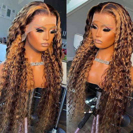 HIGHLIGHTED HONEY BLONDE DEEP WAVE LACE WIG
